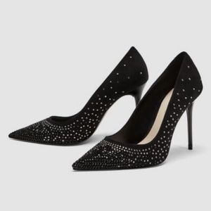Zara suede high heels with diamonds details